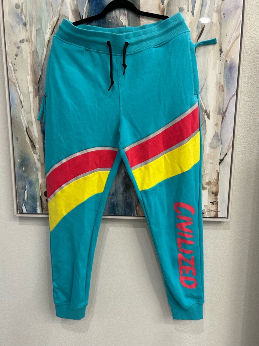 Teal Men's Joggers with Red and Yellow Accent